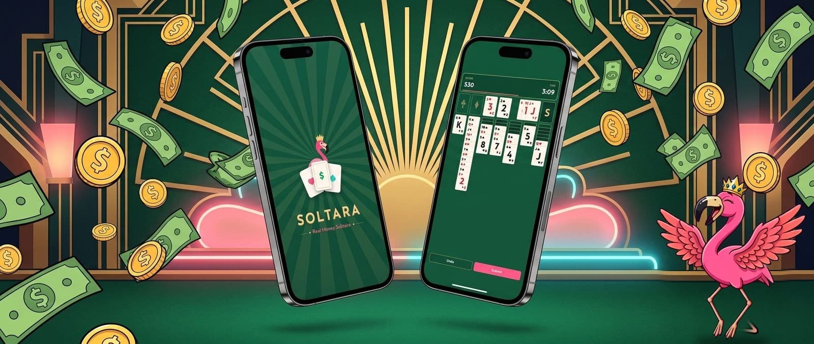Soltara key art: the deal, the felt and the deco skyline